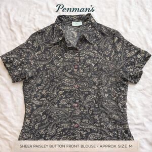 Penman’s Sheer Paisley Button Front Blouse Women Approx M Boho Lightweight